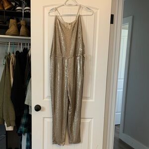 Free People Shiny Gold Sequin Jumpsuit